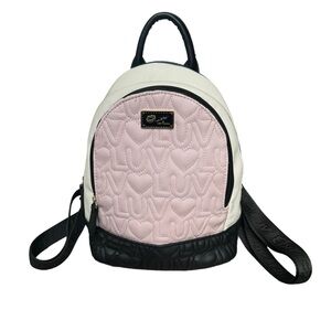 Betsey Johnson Quilted Heart LUV Mini Backpack Pink/White/Black
